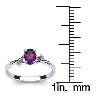 1/2 Carat Oval Shape Amethyst and Two Diamond Accent Ring In 14 Karat White Gold
