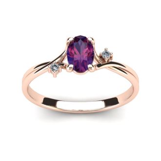 1/2 Carat Oval Shape Amethyst and Two Diamond Accent Ring In 14 Karat Rose Gold