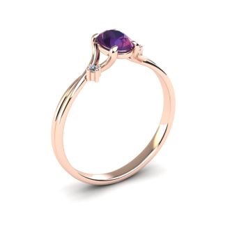 1/2 Carat Oval Shape Amethyst and Two Diamond Accent Ring In 14 Karat Rose Gold