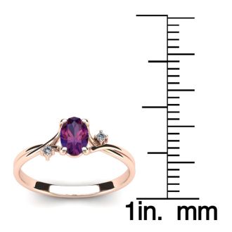 1/2 Carat Oval Shape Amethyst and Two Diamond Accent Ring In 14 Karat Rose Gold