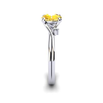 1/2 Carat Oval Shape Citrine and Two Diamond Accent Ring In 14 Karat White Gold