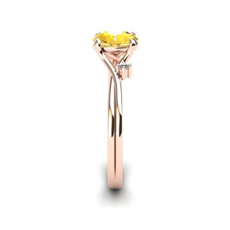 1/2 Carat Oval Shape Citrine and Two Diamond Accent Ring In 14 Karat Rose Gold