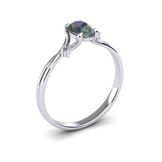 1/2 Carat Oval Shape Mystic Topaz Ring With Two Diamonds In 14 Karat White Gold