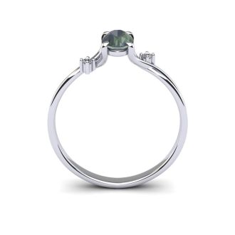 1/2 Carat Oval Shape Mystic Topaz Ring With Two Diamonds In 14 Karat White Gold