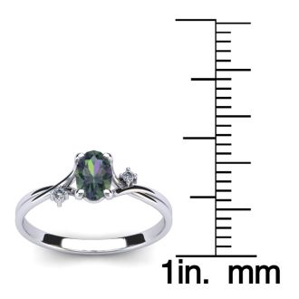 1/2 Carat Oval Shape Mystic Topaz Ring With Two Diamonds In 14 Karat White Gold