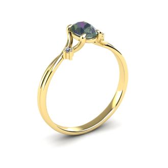 1/2 Carat Oval Shape Mystic Topaz Ring With Two Diamonds In 14 Karat Yellow Gold