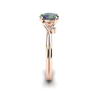 1/2 Carat Oval Shape Mystic Topaz and Two Diamond Accent Ring In 14 Karat Rose Gold