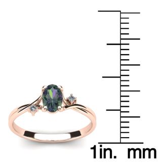 1/2 Carat Oval Shape Mystic Topaz Ring With Two Diamonds In 14 Karat Rose Gold