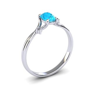 Aquamarine Ring: Aquamarine Jewelry: 1/2 Carat Oval Shape Aquamarine and Two Diamond Accent Ring In 14 Karat White Gold