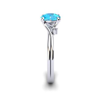 Aquamarine Ring: Aquamarine Jewelry: 1/2 Carat Oval Shape Aquamarine and Two Diamond Accent Ring In 14 Karat White Gold