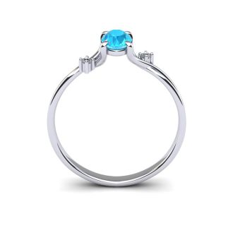 Aquamarine Ring: Aquamarine Jewelry: 1/2 Carat Oval Shape Aquamarine and Two Diamond Accent Ring In 14 Karat White Gold