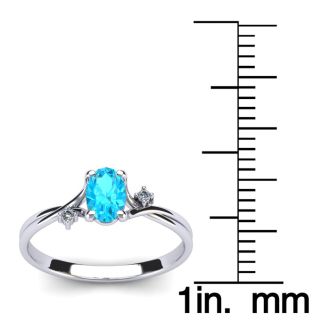 Aquamarine Ring: Aquamarine Jewelry: 1/2 Carat Oval Shape Aquamarine and Two Diamond Accent Ring In 14 Karat White Gold