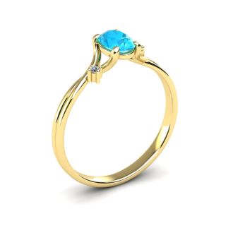 Aquamarine Ring: Aquamarine Jewelry: 1/2 Carat Oval Shape Aquamarine and Two Diamond Accent Ring In 14 Karat Yellow Gold