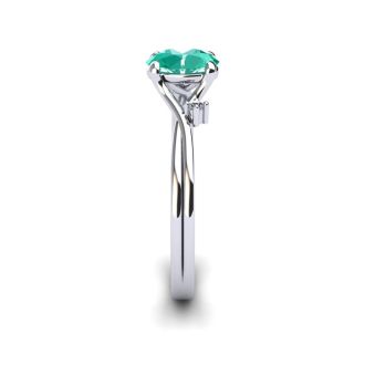 1/2 Carat Oval Shape Emerald and Two Diamond Accent Ring In 14 Karat White Gold