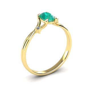 1/2 Carat Oval Shape Emerald and Two Diamond Accent Ring In 14 Karat Yellow Gold