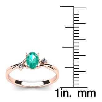 1/2 Carat Oval Shape Emerald and Two Diamond Accent Ring In 14 Karat Rose Gold