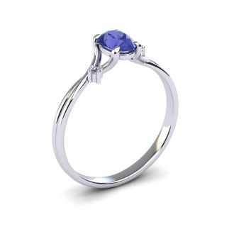 1/2 Carat Oval Shape Tanzanite and Two Diamond Accent Ring In 14 Karat White Gold