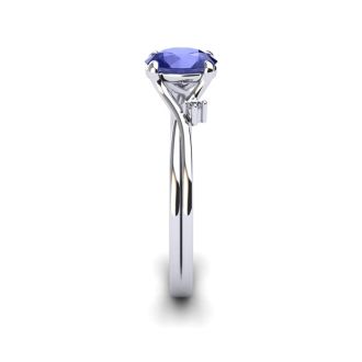 1/2 Carat Oval Shape Tanzanite and Two Diamond Accent Ring In 14 Karat White Gold