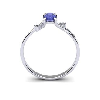 1/2 Carat Oval Shape Tanzanite and Two Diamond Accent Ring In 14 Karat White Gold