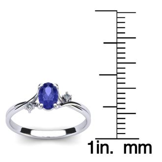 1/2 Carat Oval Shape Tanzanite and Two Diamond Accent Ring In 14 Karat White Gold