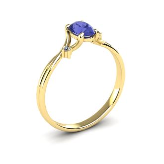 1/2 Carat Oval Shape Tanzanite and Two Diamond Accent Ring In 14 Karat Yellow Gold