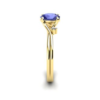 1/2 Carat Oval Shape Tanzanite and Two Diamond Accent Ring In 14 Karat Yellow Gold