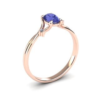 1/2 Carat Oval Shape Tanzanite and Two Diamond Accent Ring In 14 Karat Rose Gold