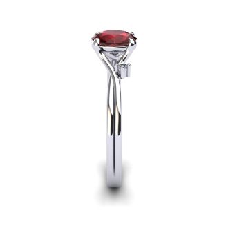 Garnet Ring: Garnet Jewelry: 1/2 Carat Oval Shape Garnet and Two Diamond Accent Ring In 14 Karat White Gold