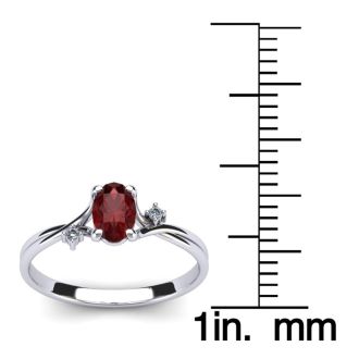 Garnet Ring: Garnet Jewelry: 1/2 Carat Oval Shape Garnet and Two Diamond Accent Ring In 14 Karat White Gold