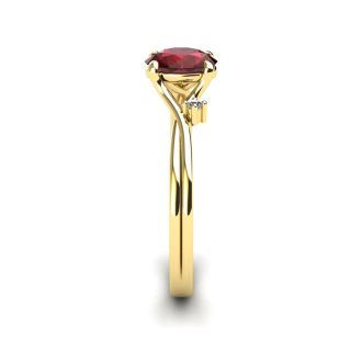 Garnet Ring: Garnet Jewelry: 1/2 Carat Oval Shape Garnet and Two Diamond Accent Ring In 14 Karat Yellow Gold
