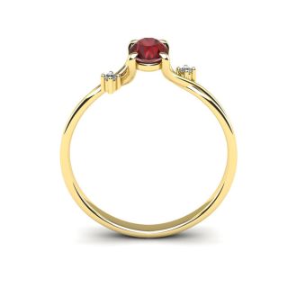 Garnet Ring: Garnet Jewelry: 1/2 Carat Oval Shape Garnet and Two Diamond Accent Ring In 14 Karat Yellow Gold
