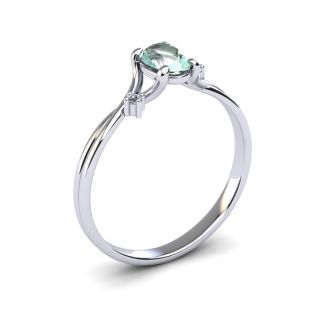 1/2 Carat Oval Shape Green Amethyst and Two Diamond Accent Ring In 14 Karat White Gold