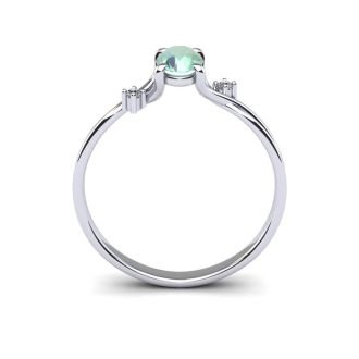 1/2 Carat Oval Shape Green Amethyst and Two Diamond Accent Ring In 14 Karat White Gold