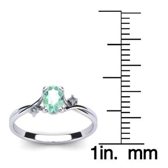 1/2 Carat Oval Shape Green Amethyst and Two Diamond Accent Ring In 14 Karat White Gold