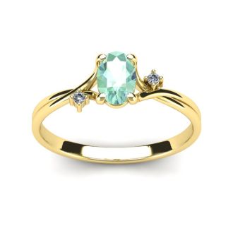 1/2 Carat Oval Shape Green Amethyst and Two Diamond Accent Ring In 14 Karat Yellow Gold