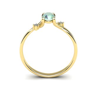 1/2 Carat Oval Shape Green Amethyst and Two Diamond Accent Ring In 14 Karat Yellow Gold
