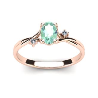 1/2 Carat Oval Shape Green Amethyst and Two Diamond Accent Ring In 14 Karat Rose Gold