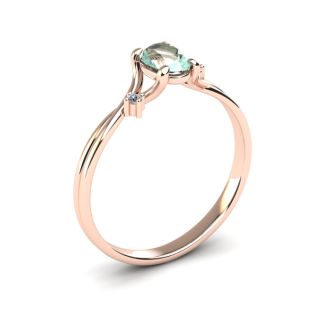 1/2 Carat Oval Shape Green Amethyst and Two Diamond Accent Ring In 14 Karat Rose Gold