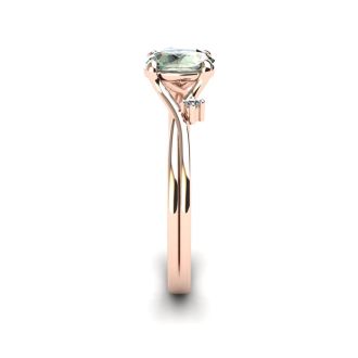 1/2 Carat Oval Shape Green Amethyst and Two Diamond Accent Ring In 14 Karat Rose Gold
