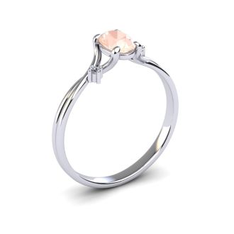 1/2 Carat Oval Shape Morganite and Two Diamond Accent Ring In 14 Karat White Gold