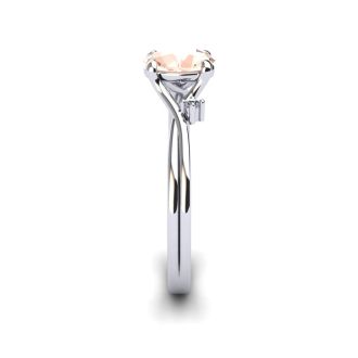 1/2 Carat Oval Shape Morganite and Two Diamond Accent Ring In 14 Karat White Gold