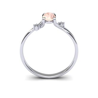 1/2 Carat Oval Shape Morganite and Two Diamond Accent Ring In 14 Karat White Gold