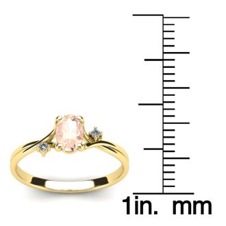 1/2 Carat Oval Shape Morganite and Two Diamond Accent Ring In 14 Karat Yellow Gold