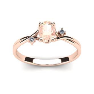 1/2 Carat Oval Shape Morganite and Two Diamond Accent Ring In 14 Karat Rose Gold