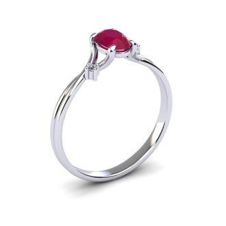 1/2 Carat Oval Shape Ruby and Two Diamond Accent Ring In 14 Karat White Gold