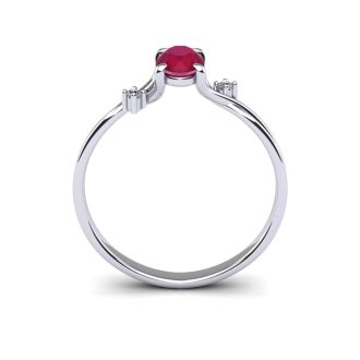 1/2 Carat Oval Shape Ruby and Two Diamond Accent Ring In 14 Karat White Gold