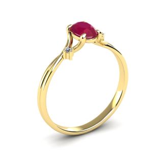 1/2 Carat Oval Shape Ruby and Two Diamond Accent Ring In 14 Karat Yellow Gold