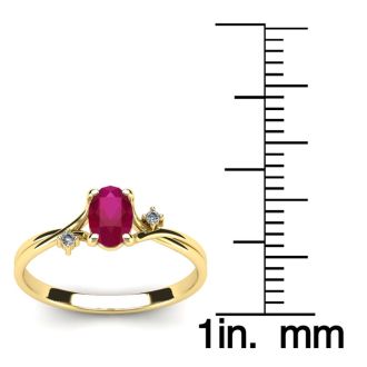 1/2 Carat Oval Shape Ruby and Two Diamond Accent Ring In 14 Karat Yellow Gold