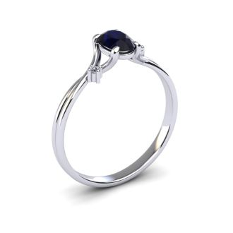 1/2 Carat Oval Shape Sapphire and Two Diamond Accent Ring In 14 Karat White Gold