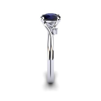 1/2 Carat Oval Shape Sapphire and Two Diamond Accent Ring In 14 Karat White Gold
